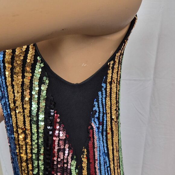 Torrid multi-color sequin stripes knee-length dress EUC fancy Torrid size 0 - Picture 3 of 16